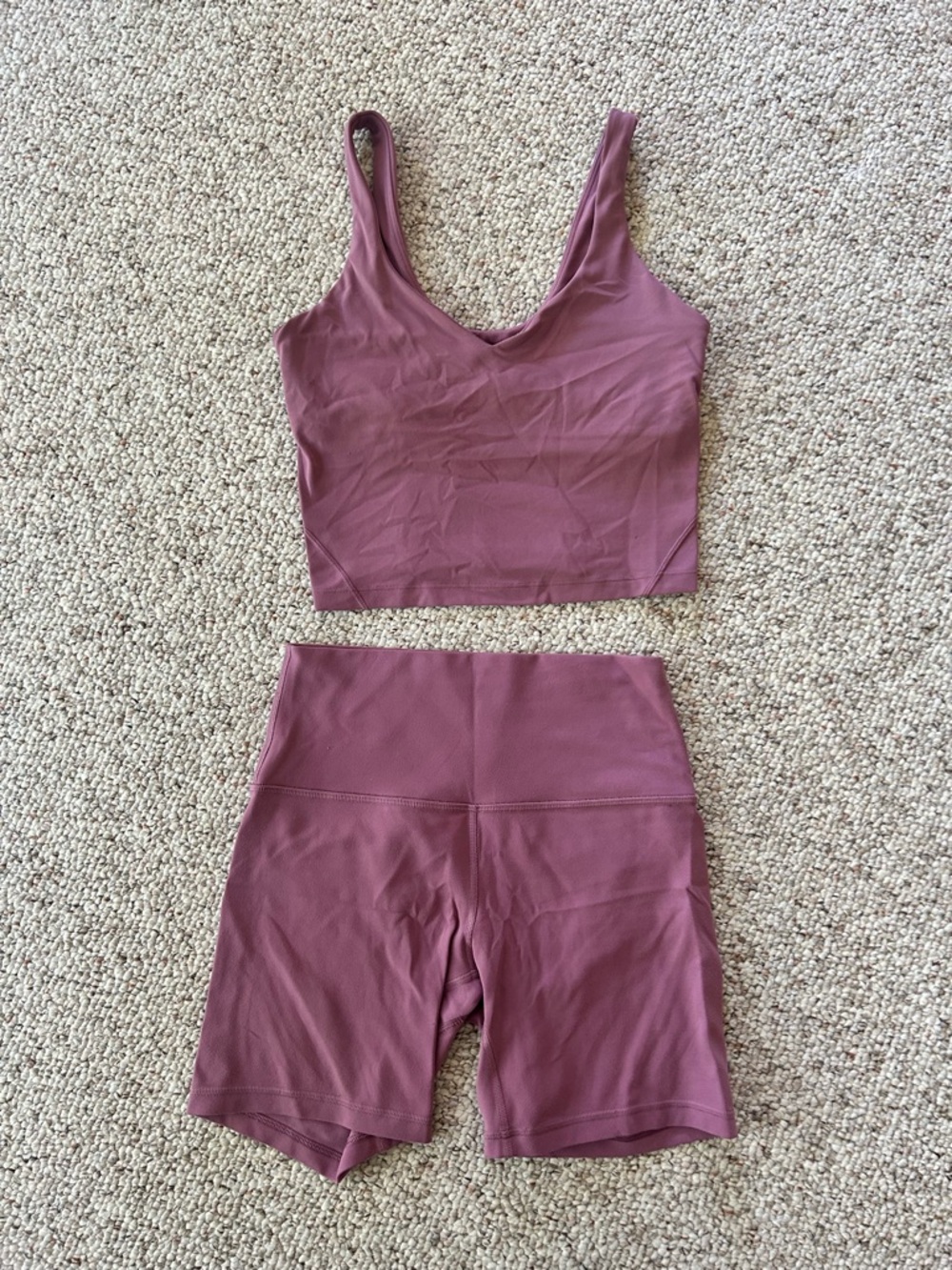 lululemon athletica Mauve Crop Tank and High-Waist Bike Shorts Set